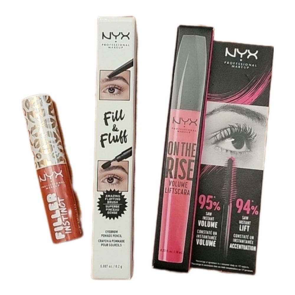 NYX Bundle: Fill & Fluff eyebrow, On the Rise mascara, Filler Instinct lip …